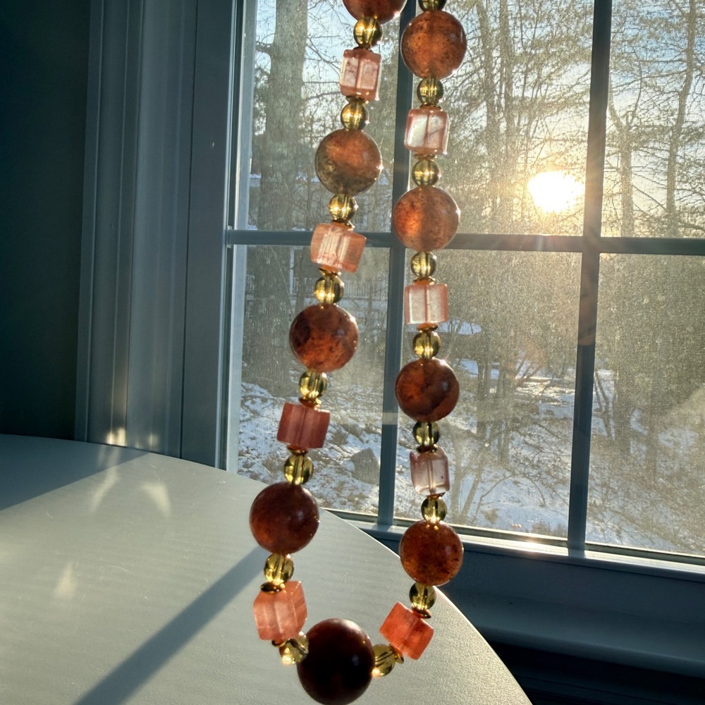 Strawberry Quartz Harmony | Two-Tone Strawberry Quartz Necklace - Picture 3 of 10